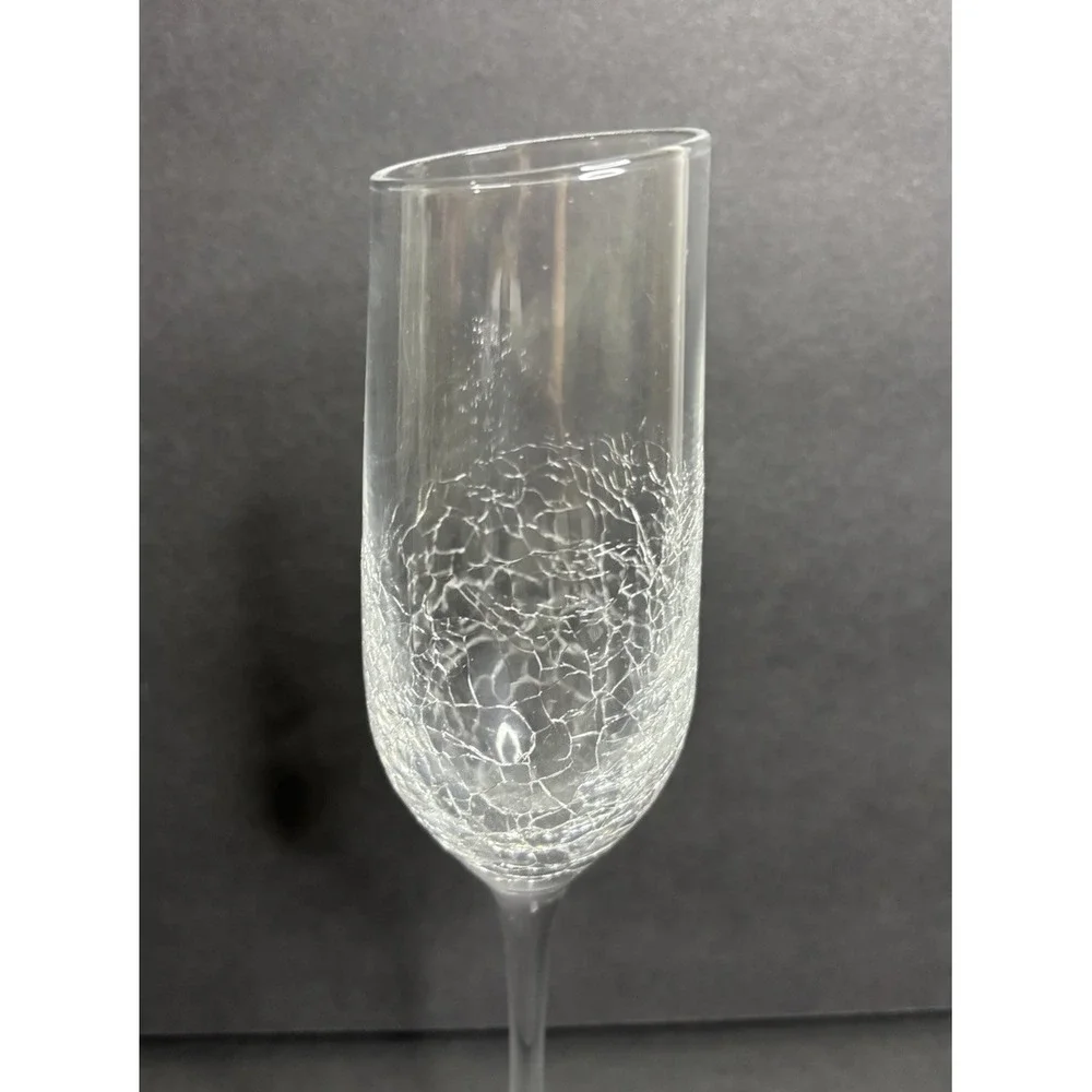 2 Pier 1 Angled Rim Crackle Champagne Flutes Glass Clear 9 7/8